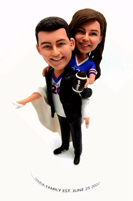 Custom wedding cake topper football groom carring bride soccer cake topper